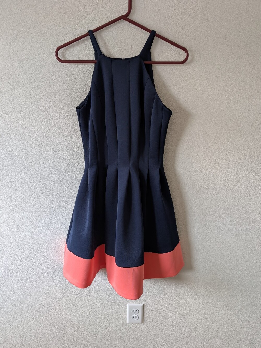 Vince Camuto Navy Dress with Coral Hem SZ 2